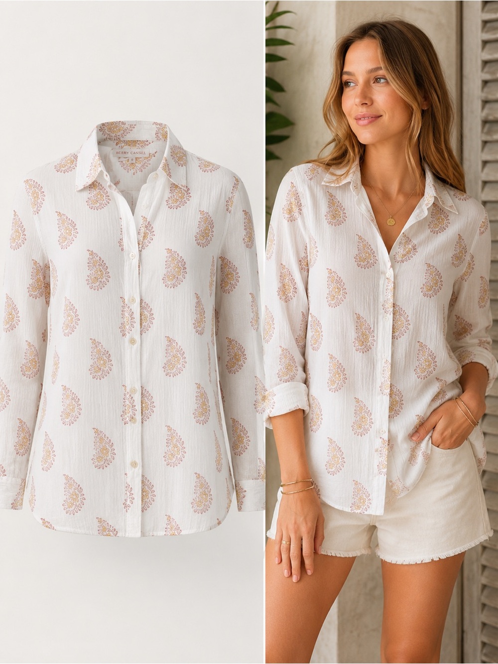 Kerry Cassill | White Paisley Floral Button Up Blouse | 100% Cotton | Size 0